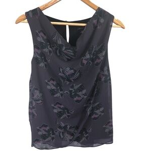 Ann Taylor Vtg 90's Y2k Cowl Neck Blouse Top Dark Floral Office Casual Lorelai